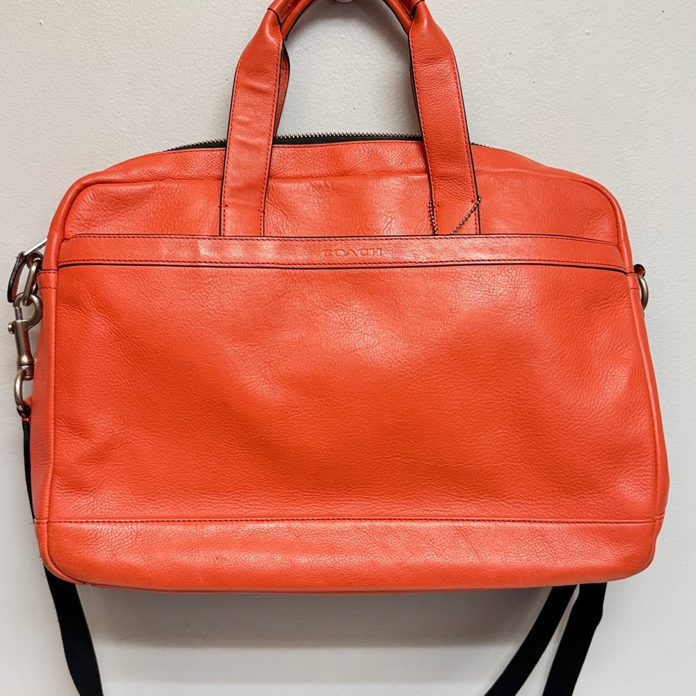 Coach Men's Vibrant Orange Leather Briefcase